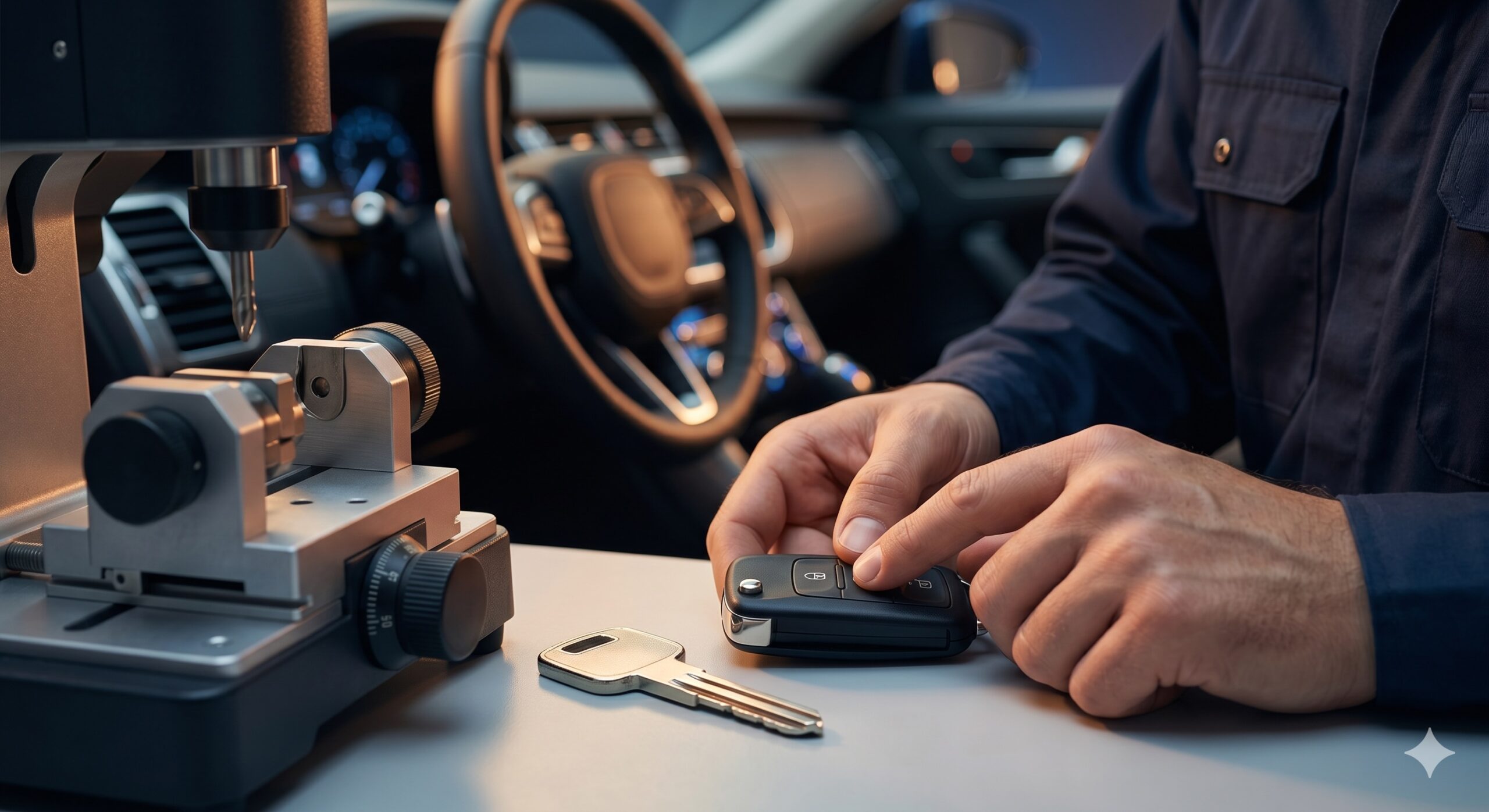 Automotive locksmith programming a car key fob in Toronto